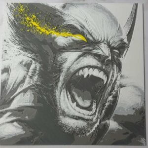 Wolverine wall art panel 3D printed PLA relief in grayscale with yellow accent