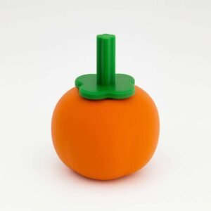 Telescopic persimmon fidget toy closed in orange with green top