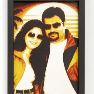 Custom Hueforge wall art showing a warm-toned couple portrait in layered PLA