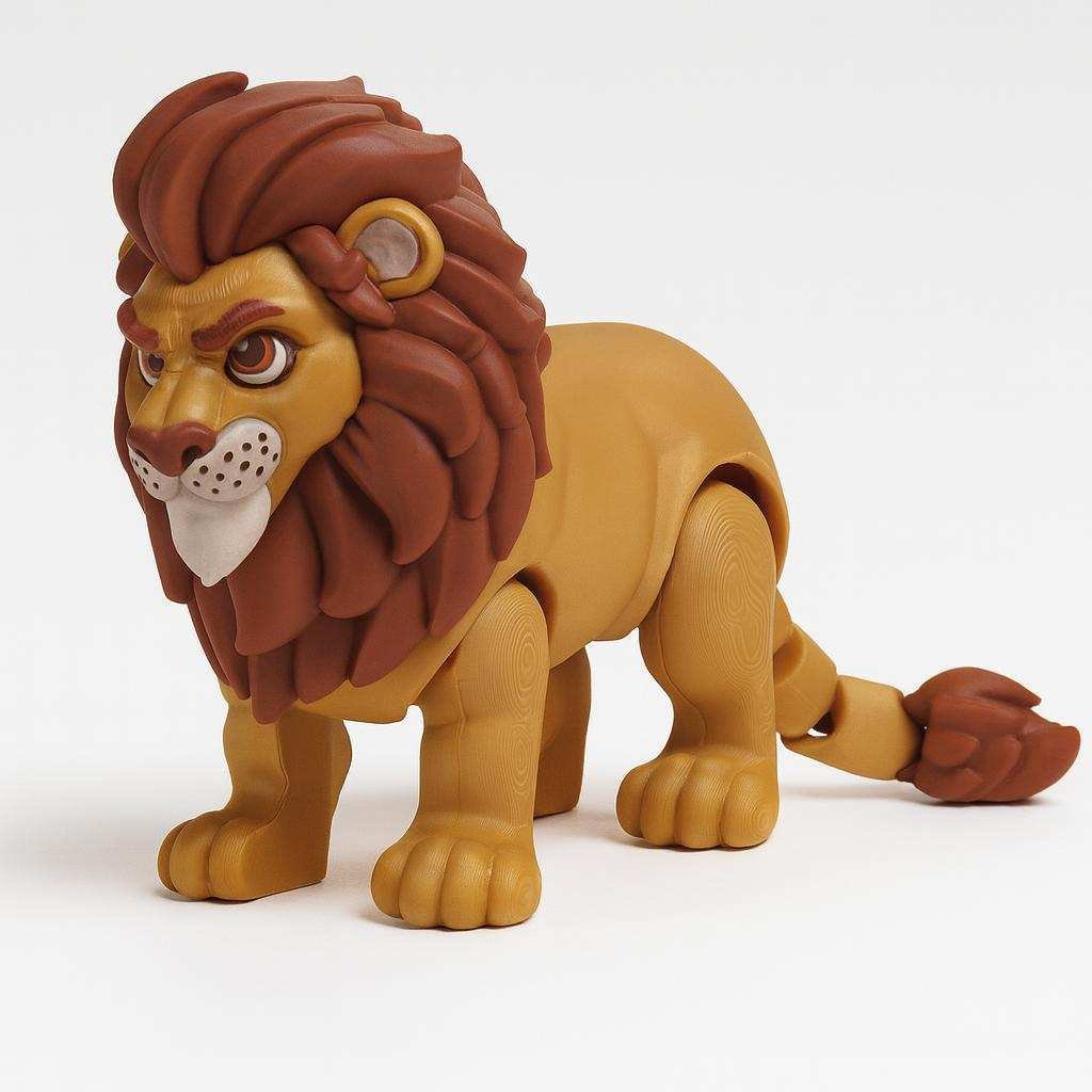 Articulated 3D printed lion desk figure in PLA with detailed mane