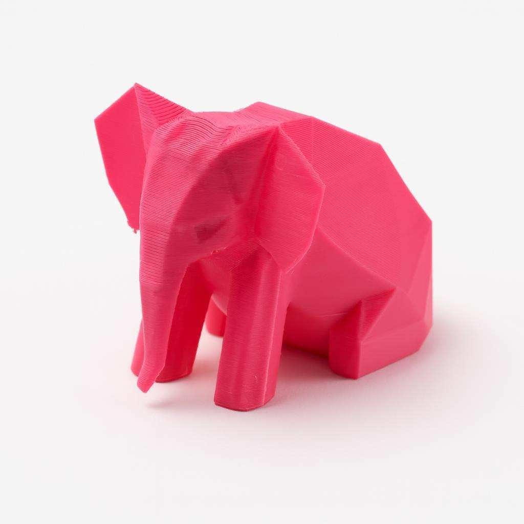 3D printed origami animals elephant figurine in bright pink PLA