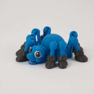 3D printed flexi spider desk toy with big eyes and boots
