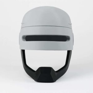 Front view of 3D printed Robocop mask PLA cosplay helmet prop