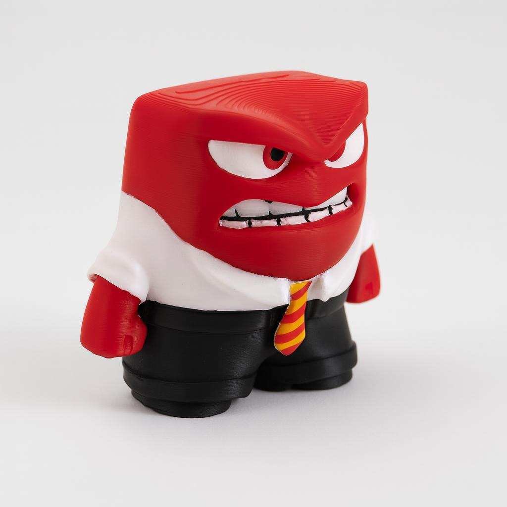3D printed anger figurine close-up showing grumpy face details