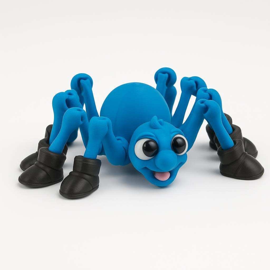 Side view of 3D printed flexi spider showing articulated legs