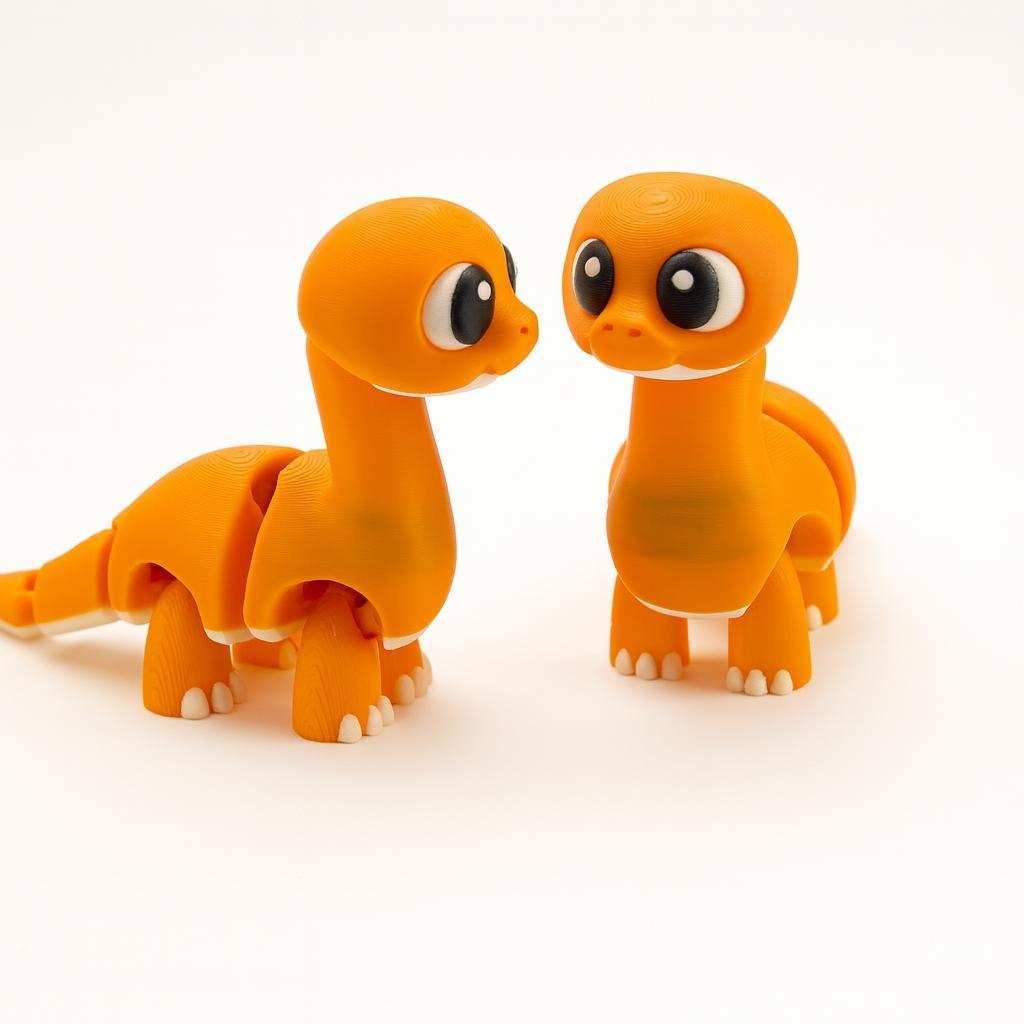 Two orange Flexi Dino articulated dinosaurs side by side