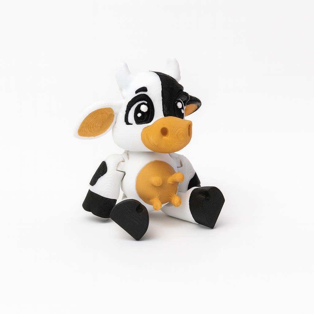 Cute seated cow figurine side view 3D printed in PLA