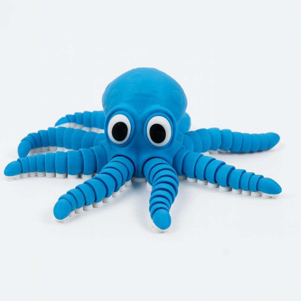 Blue articulated octopus figurine shown from the front