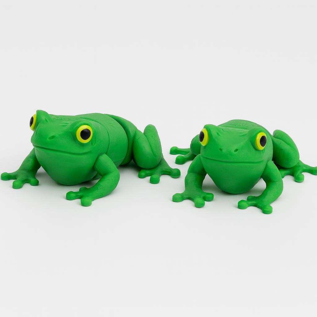 Group of green PLA tiny frog figurines showing sculpted details