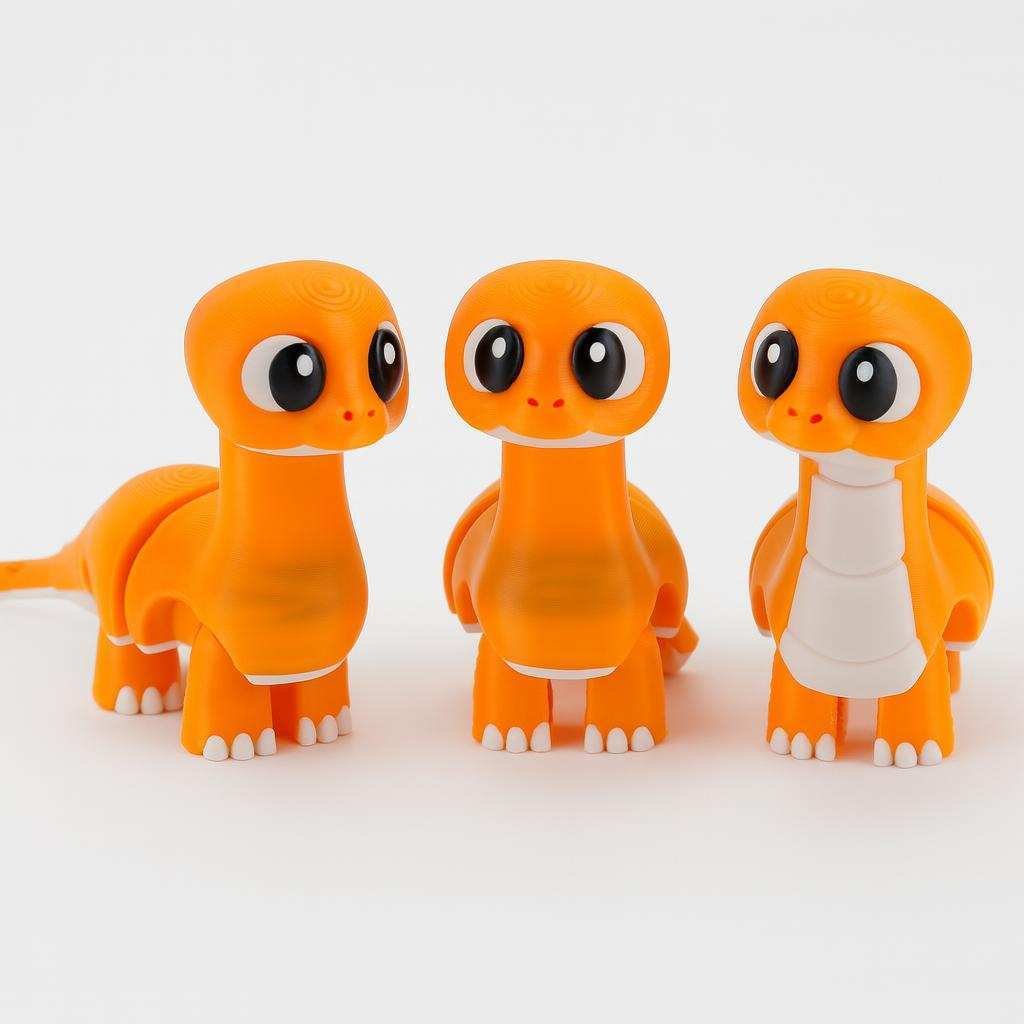 Three Flexi Dino figures showing poseable joints and cute design