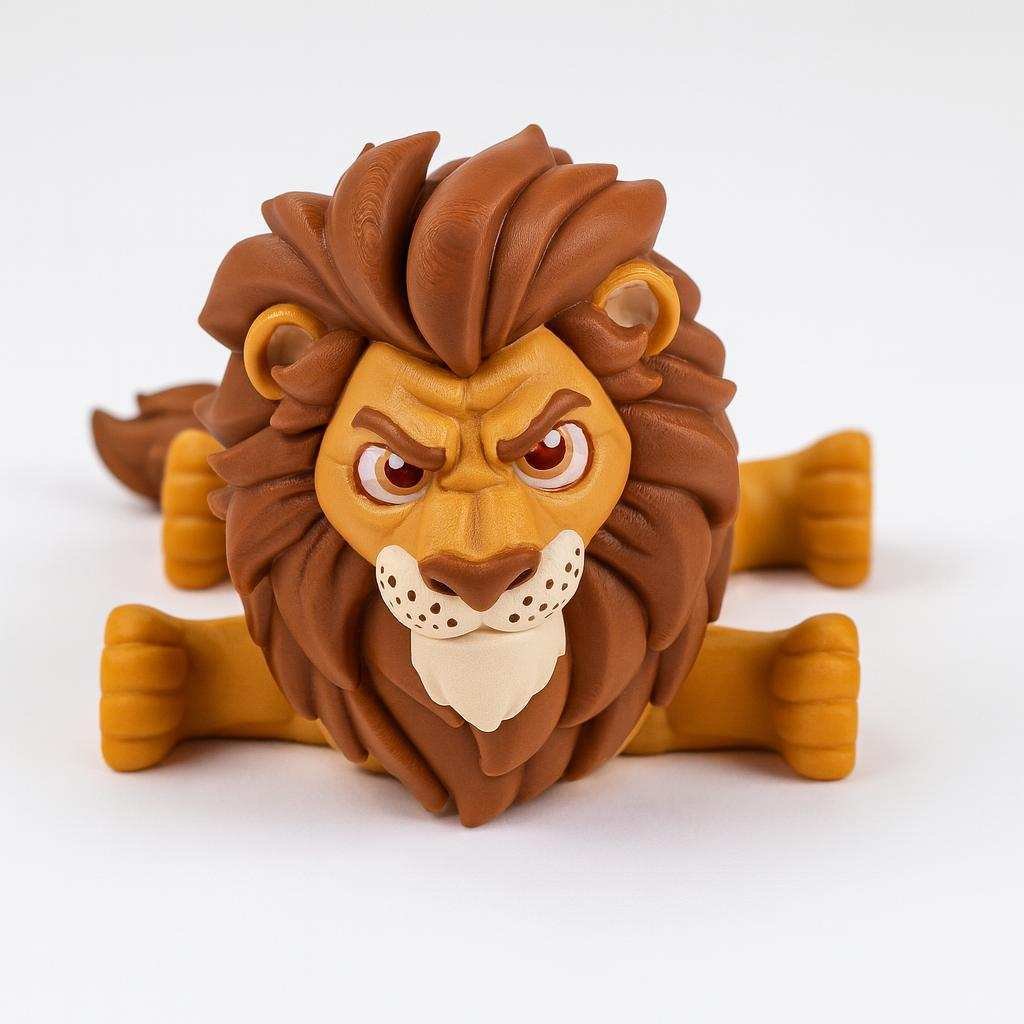 Lion display figure posed lying down with mane and paw details