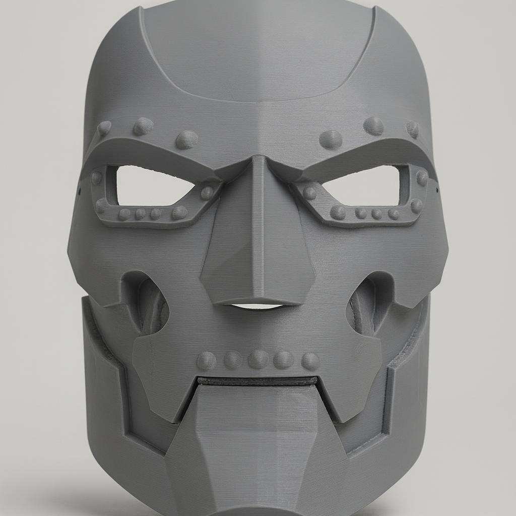 Dr Doom cosplay mask 3D printed in PLA front view