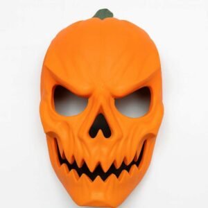 pumpkin skull Halloween mask front view in orange PLA with green stem