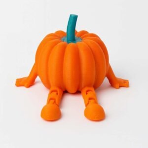 3D printed sitting pumpkin figurine in orange PLA with stem