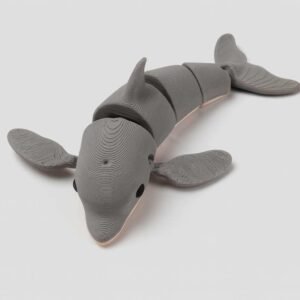 Articulated flexi dolphin toy in grey PLA with poseable segments