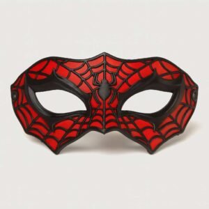 Spider web kids mask in red and black with raised web detailing
