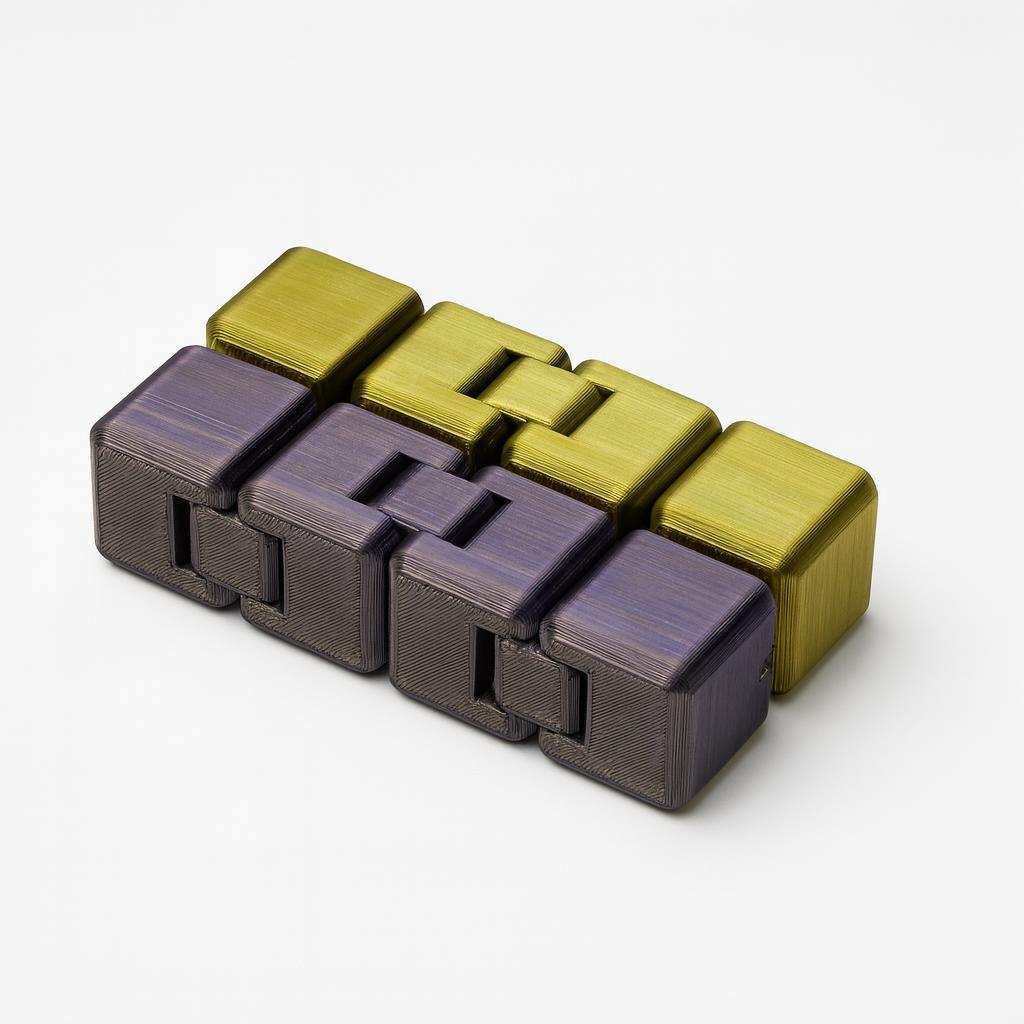 Mini Infinity Cube Fidget Toy in dual color PLA shown folded