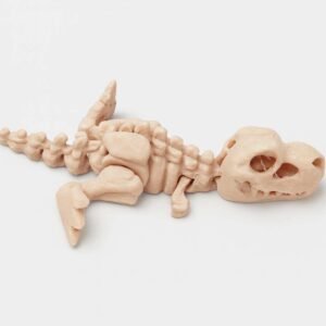 Mini skeleton T-Rex 3D printed PLA figure shown in a light neutral tone