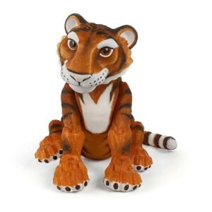 3D printed tiger figurine in PLA, orange and black striped desk display