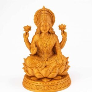 3D printed Lakshmi statue in gold-toned PLA seated on lotus base