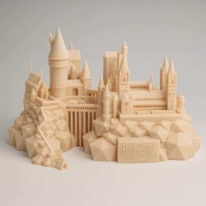 Hogwarts castle miniature 3D printed PLA display model on rocky base