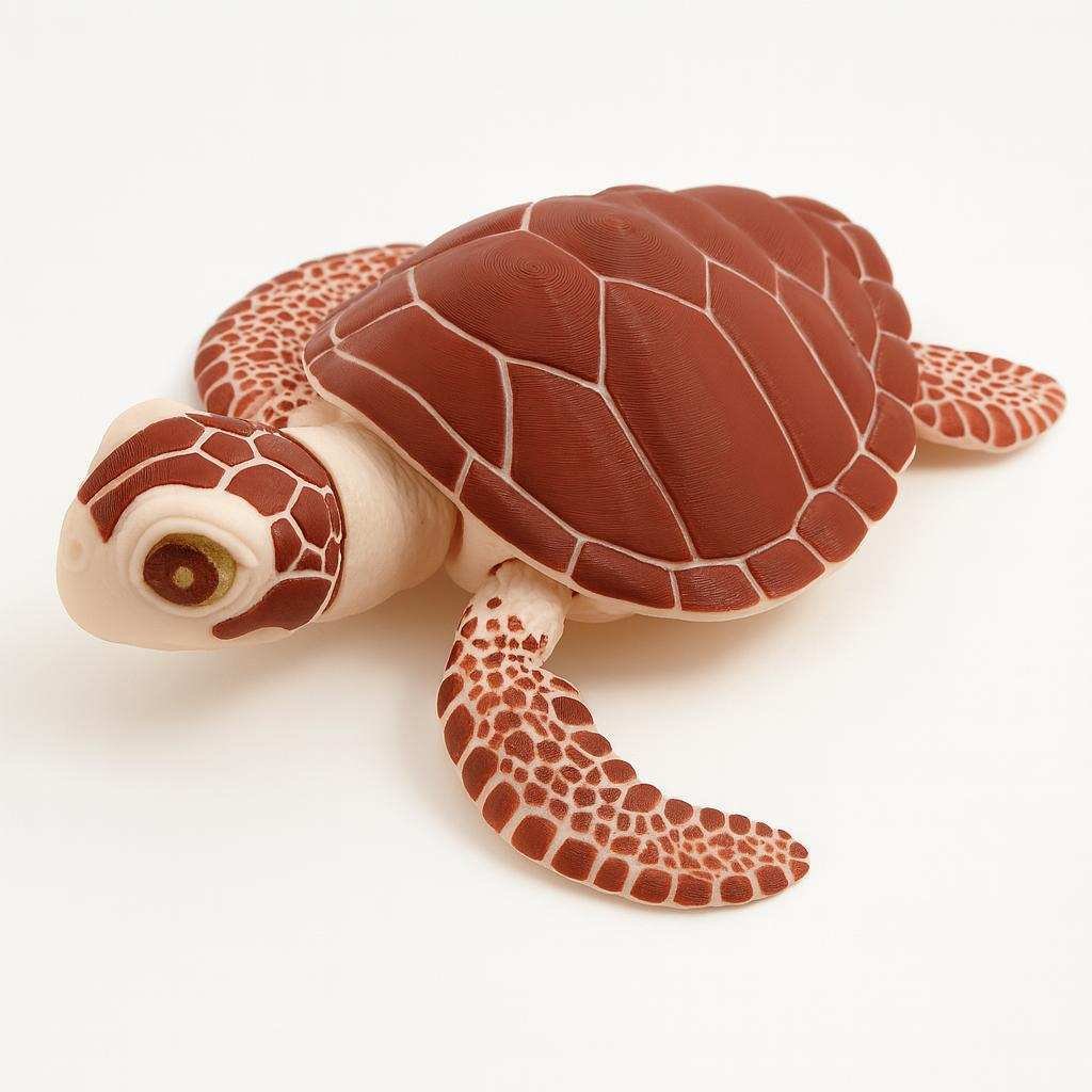 3D printed sea turtle figurine in PLA with brown shell and light body