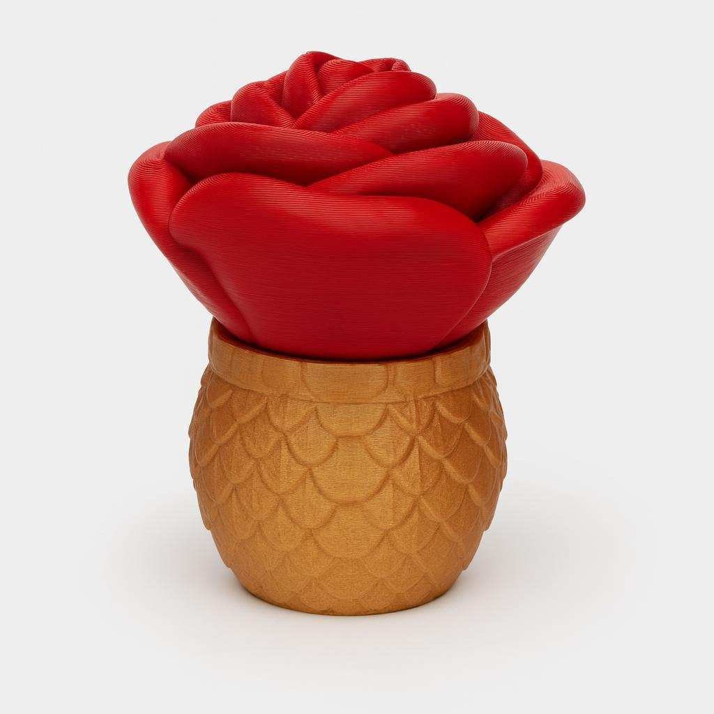 rose dragon egg storage container with red rose lid on scaled egg base