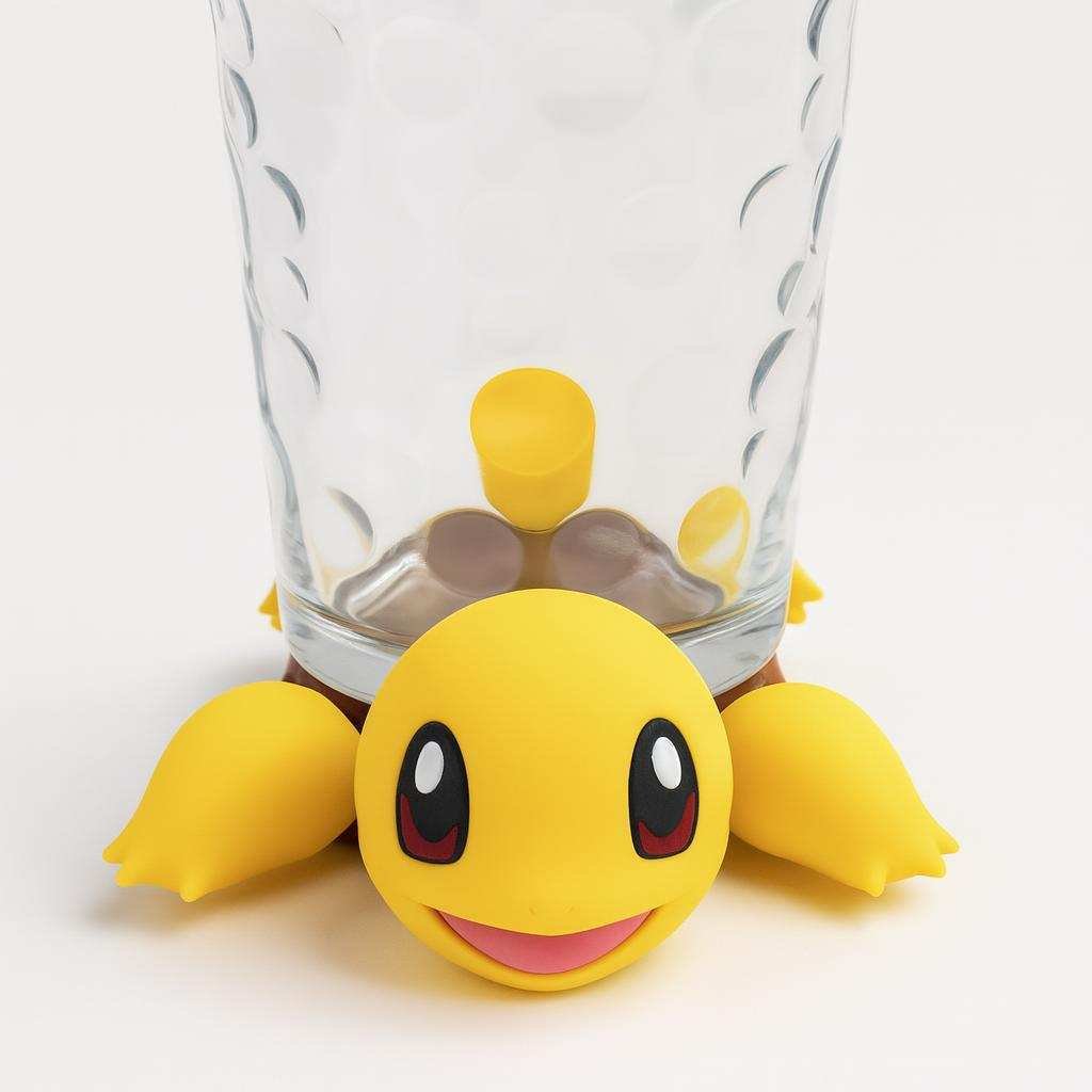 3D printed turtle coaster holding a clear drinking glass on the shell