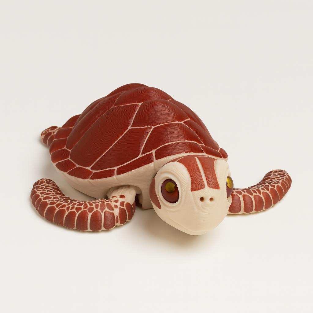 Top view of 3D printed sea turtle figurine showing detailed shell pattern