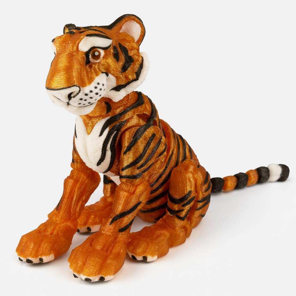 PLA tiger display figure side view with detailed paws and tail
