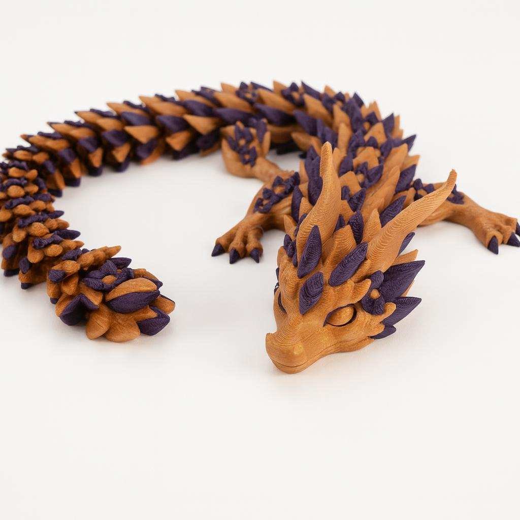 orange and dark blue spiked dragon figure with detailed head and scales